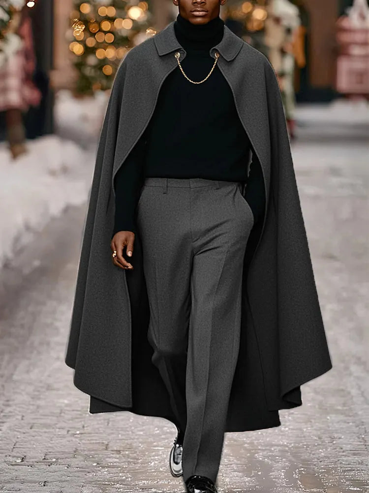 Elegant Casual Long Cape and Pants Set
