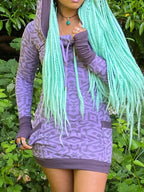 The Portal Dress - Organic Cotton Purple Cowl Hooded Dress