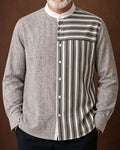 Vintage Asymmetrical Spliced Stripe Stand Collar Long Sleeve Shirt