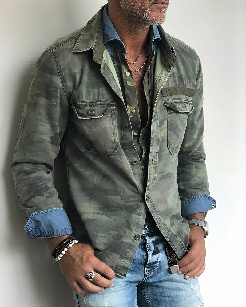 Retro Camouflage Military Utility Shirt Jacket