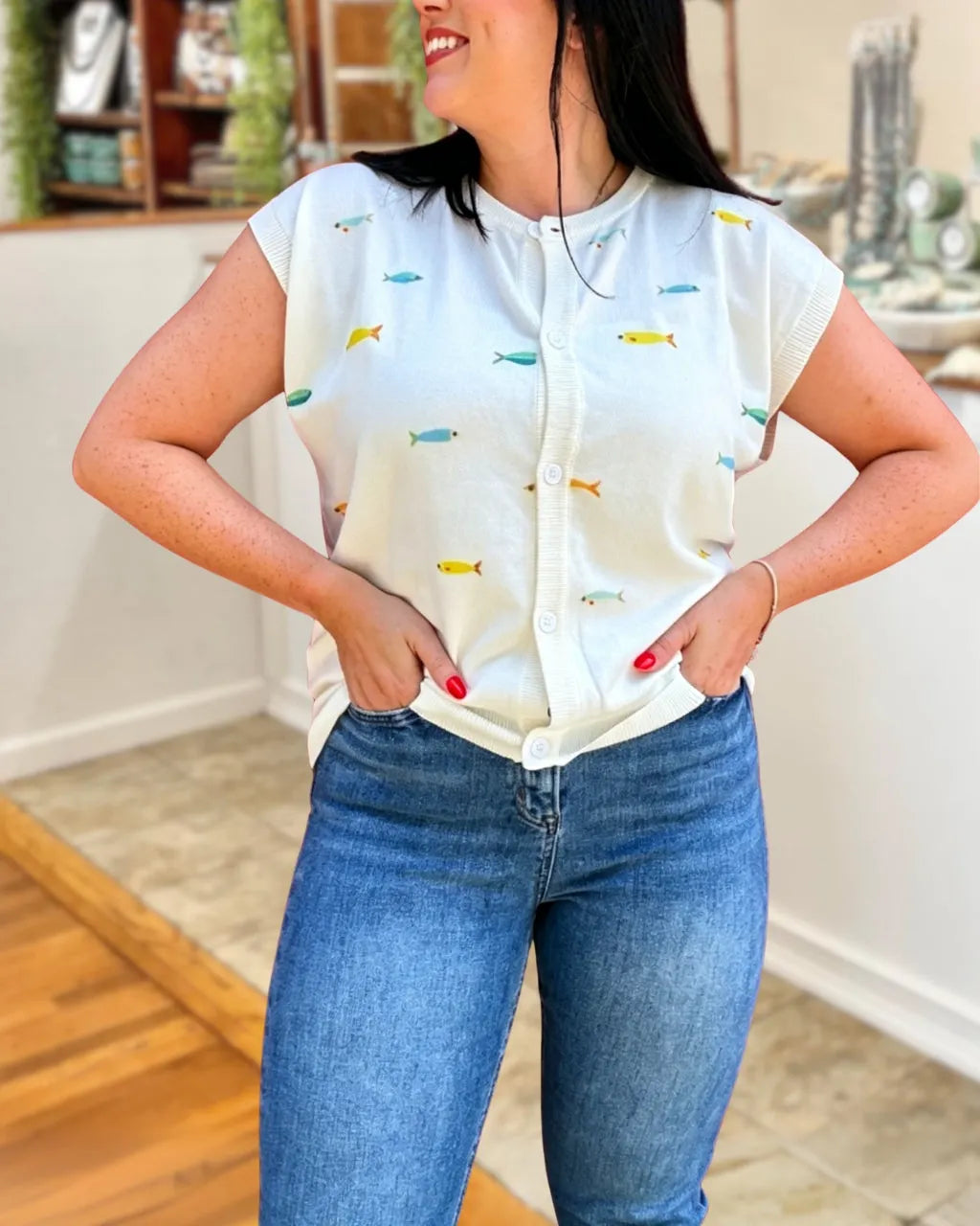School of Fish Embroidered Top