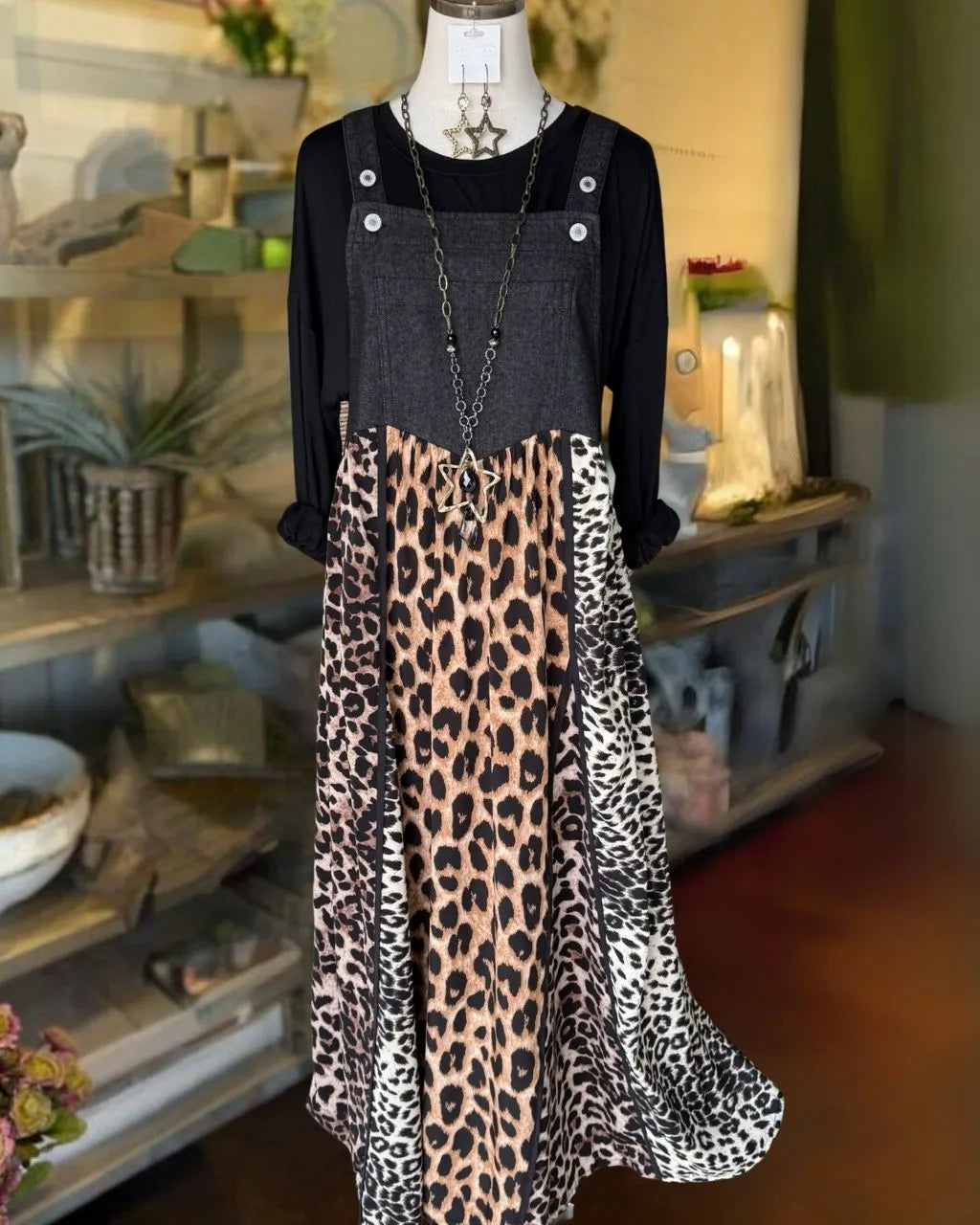 Unique Leopard Patchwork Overall Dress