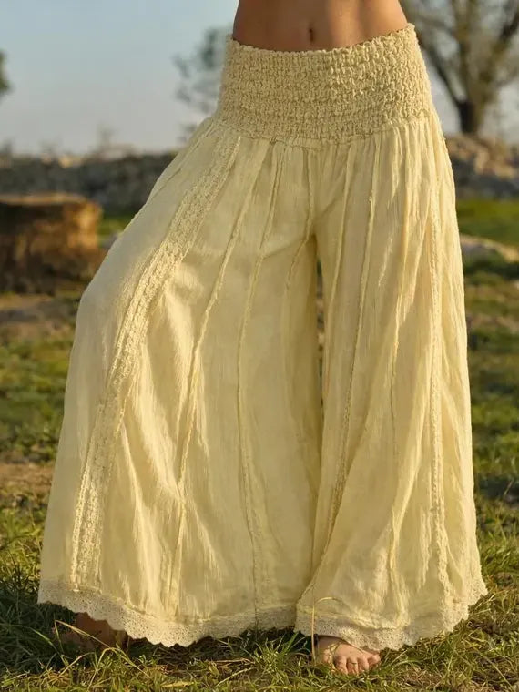 Cotton Wide Leg Pants ¨C Smocked Waist Boho Palazzo Pants