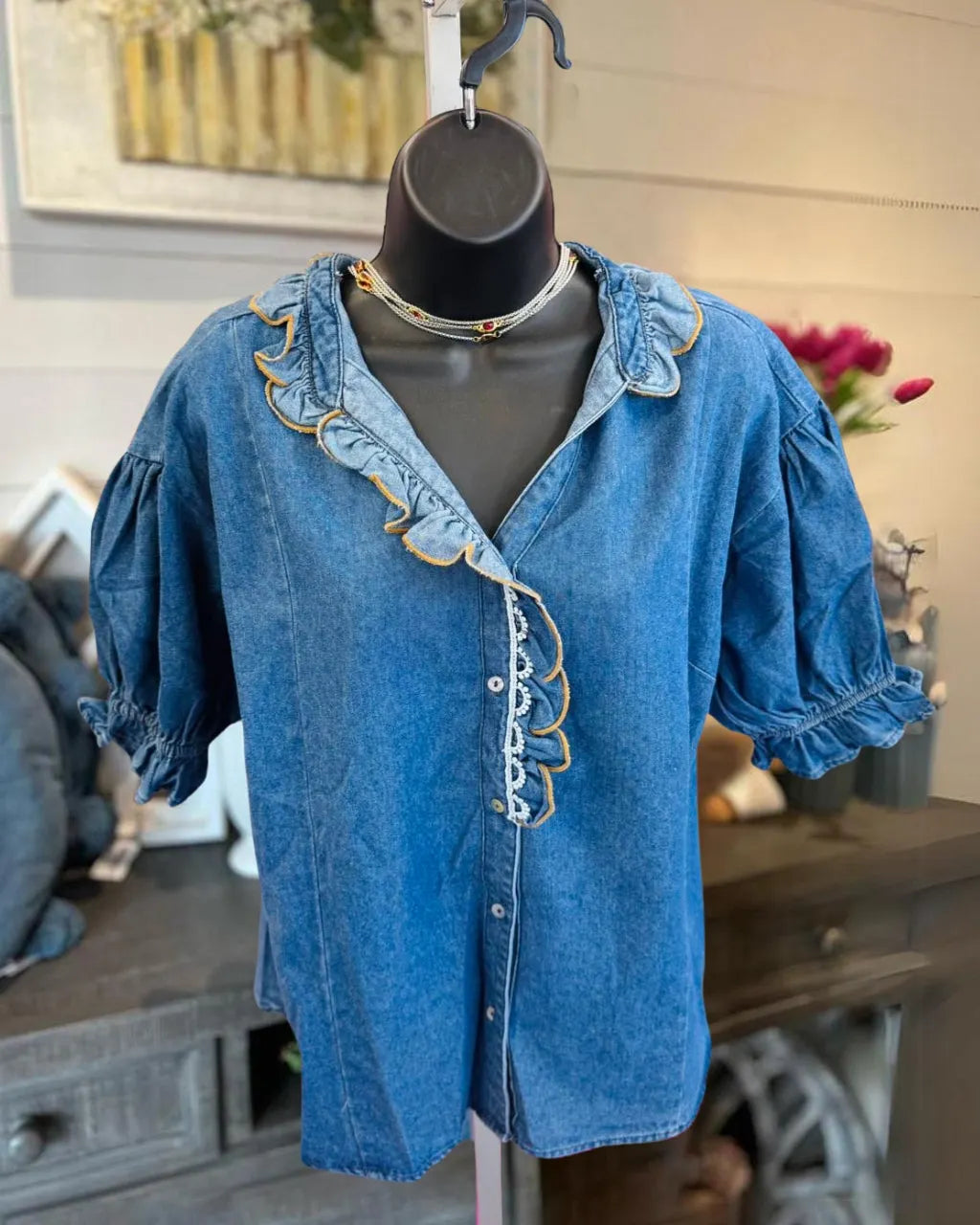 Always Works Puff  Denim Blouse