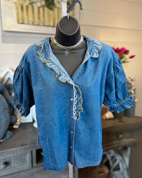 Always Works Puff  Denim Blouse