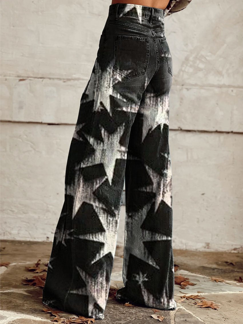 Women's Vintage Stars Print Casual Wide Leg Pants