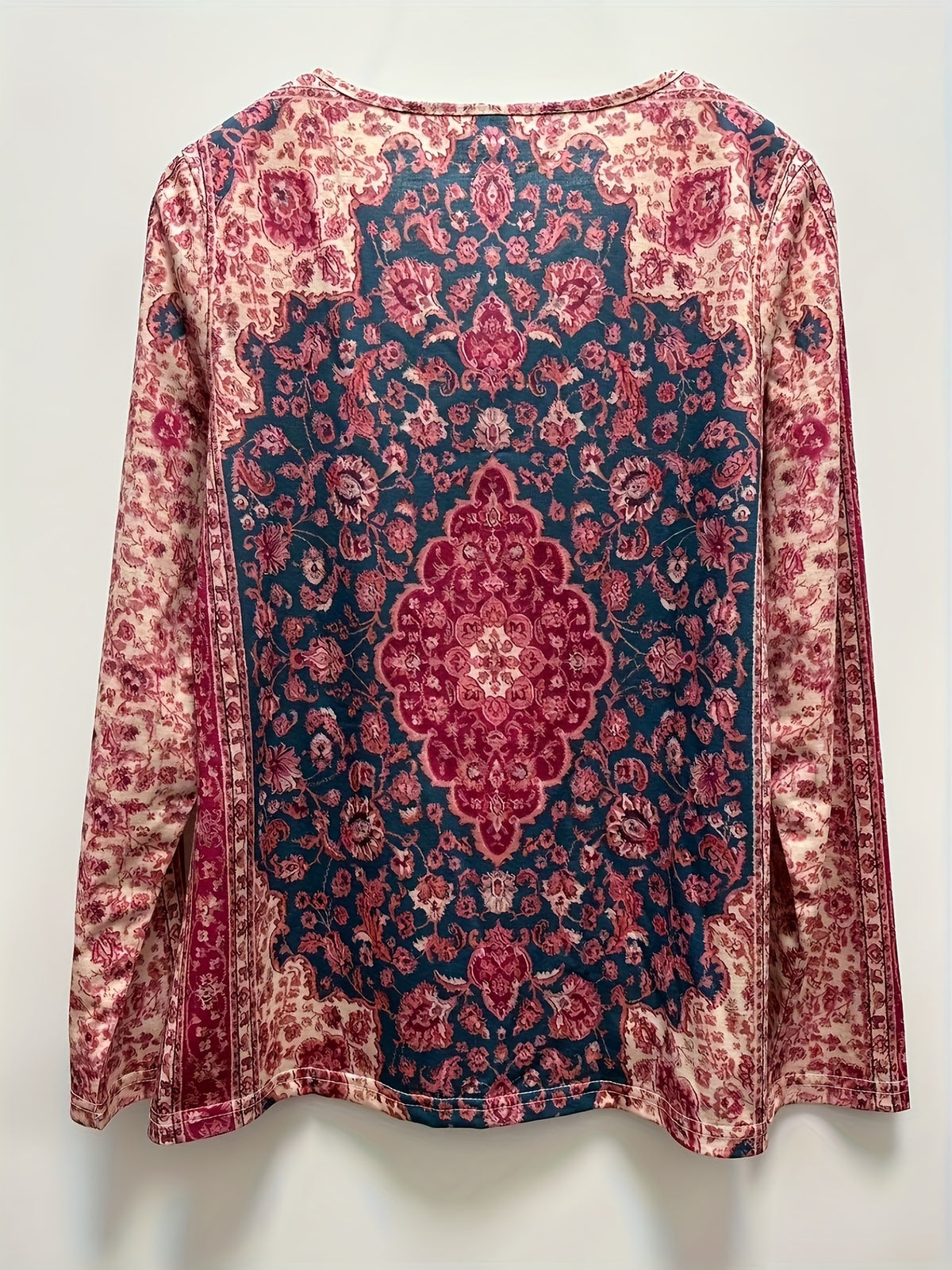 Women's Floral Print V Neck Long Sleeve T-Shirt - Casual Spring and Fall Top