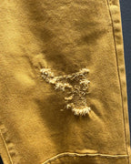 Vintage Mustard Yellow Distressed Slim Tapered Denim Jeans
