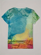 Heart Print V Neck T-Shirt, Casual Short Sleeve T-Shirt For Summer, Women's Clothing