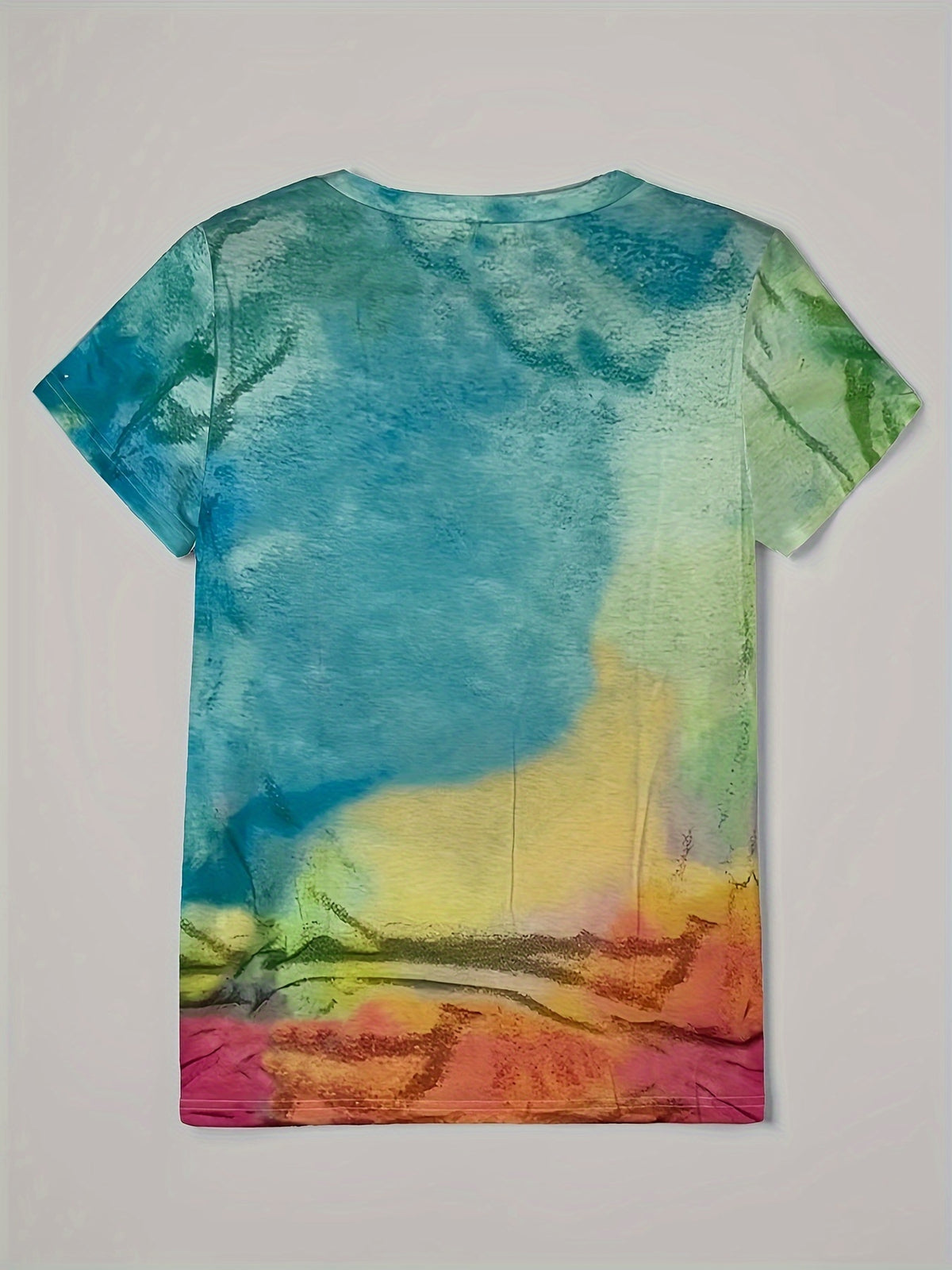 Heart Print V Neck T-Shirt, Casual Short Sleeve T-Shirt For Summer, Women's Clothing