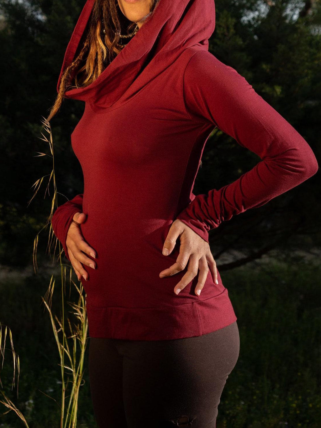 Long Sleeve Cowl Neck Hoodie: Bohemian Festival Top