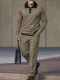 Versatile Asymmetric Hem Polo Shirt Pants Set