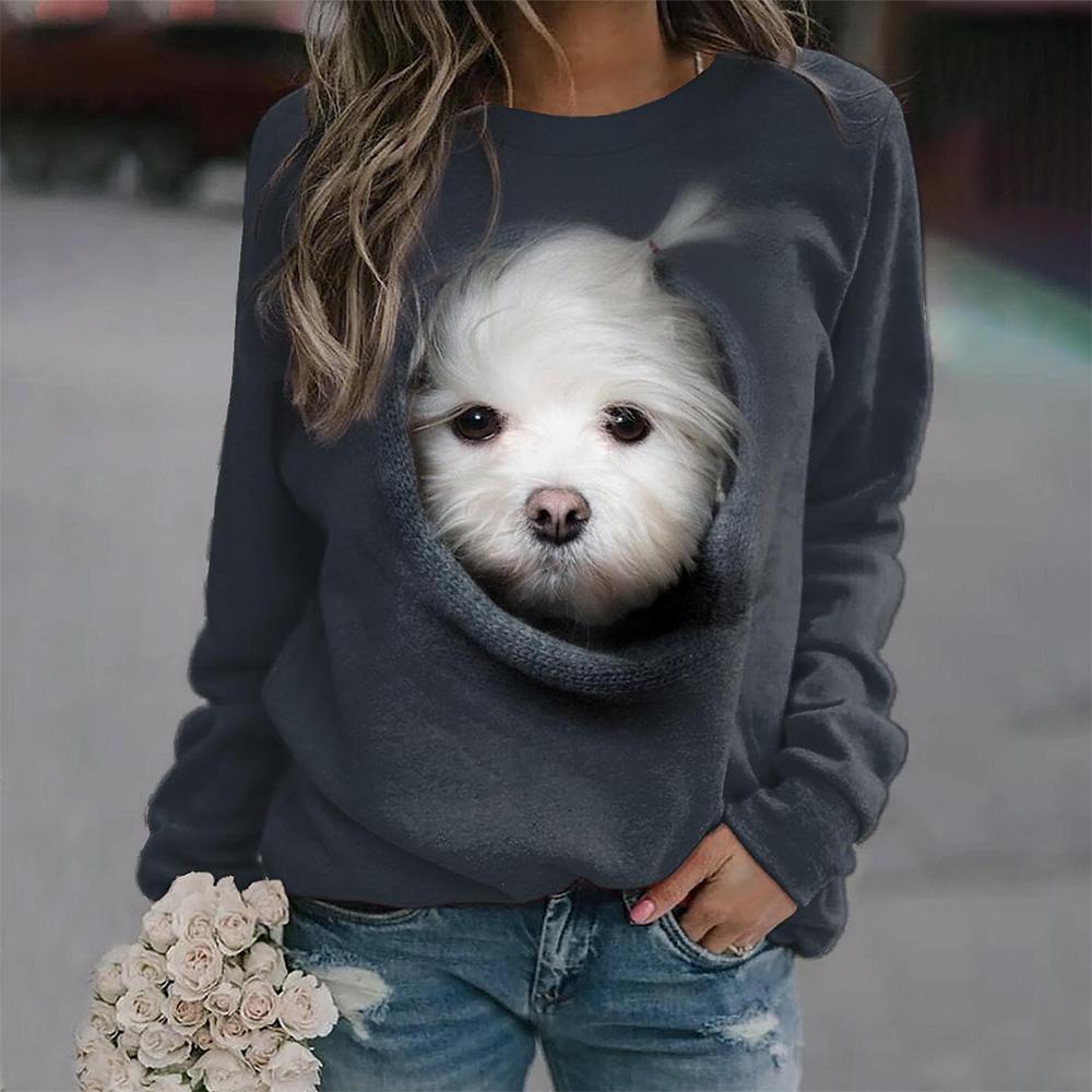 Puppy Print Women's Long Sleeve T-shirt Casual Cotton Street Clothing