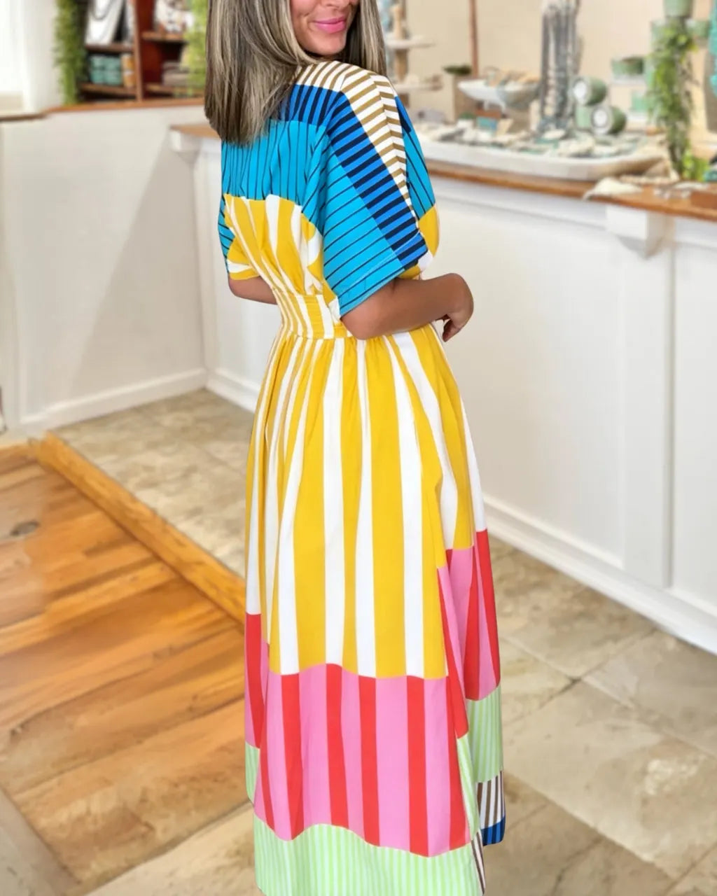 Vibrant Rainbow Stripe Maxi Dress