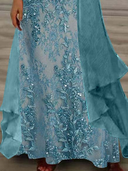 Nextmacys-Women's Long Sleeve V-neck Floral Printed Two Pieces Maxi Dress