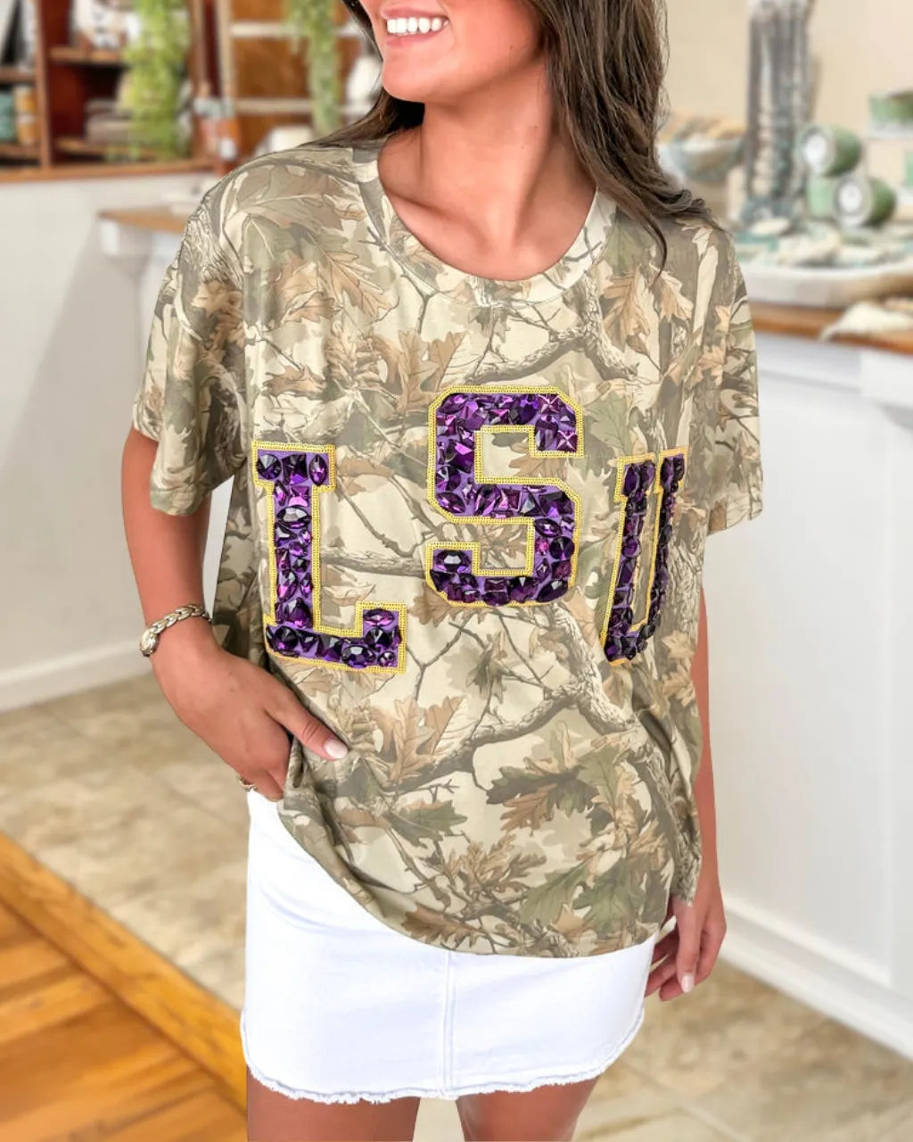 Rhinestone Football Camo Tee