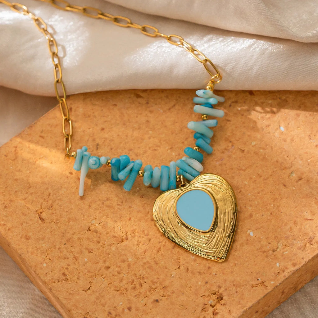 Coral Branch Heart Pendant Necklace