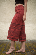 Ethnic Print Fold-Over Waist Cropped Wide Leg Pants