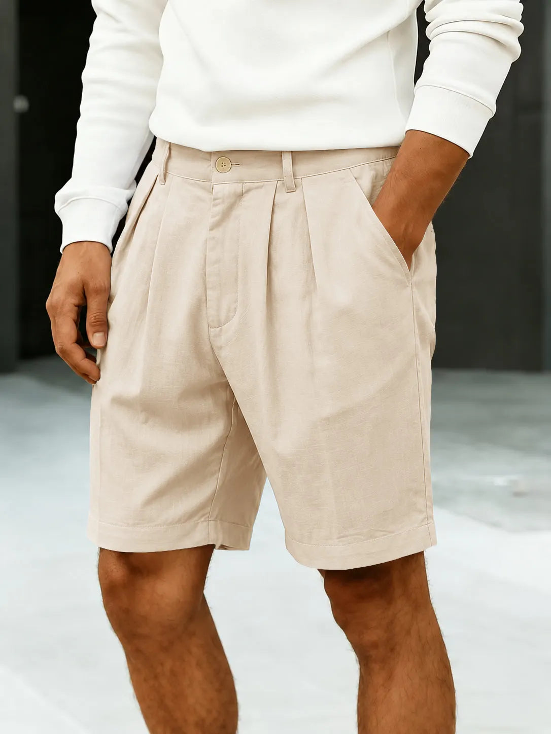 Men's High-Rise Pleated Chino Shorts