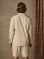 Casual Solid Color Cotton Linen Beach Shirt Set