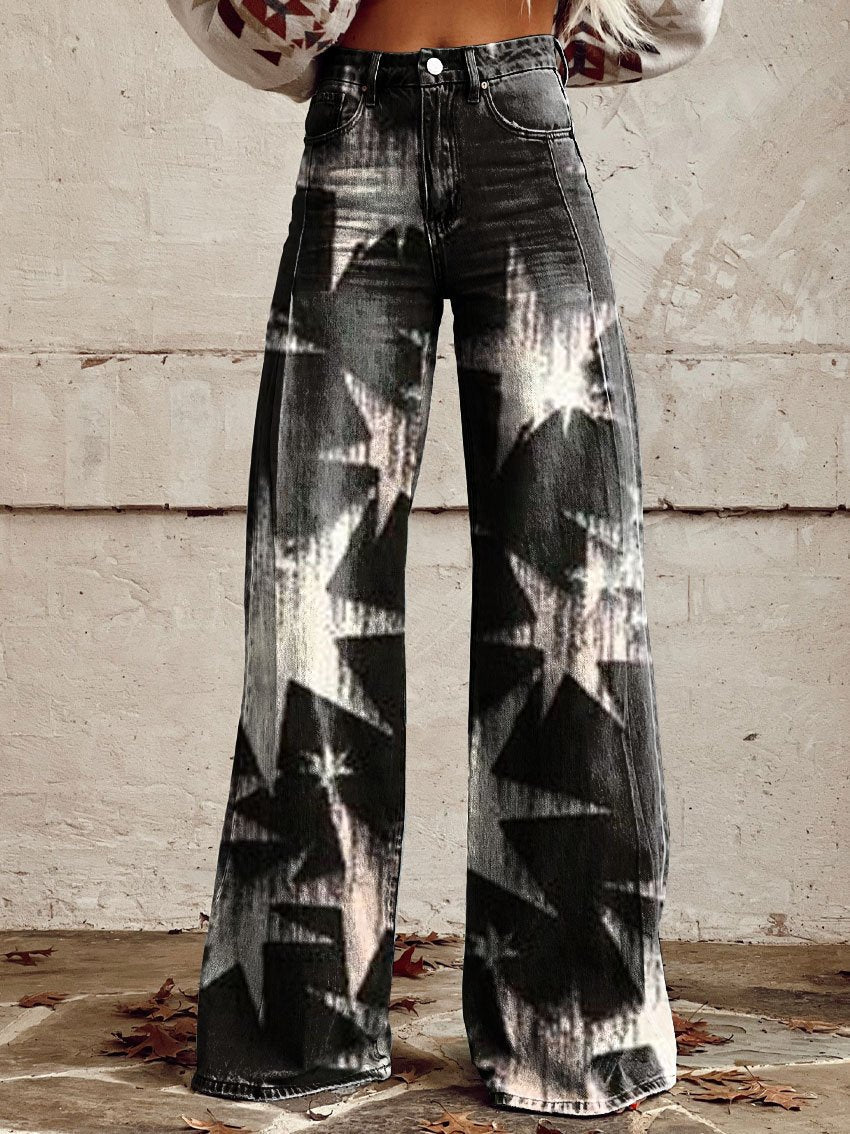 Women's Vintage Stars Print Casual Wide Leg Pants