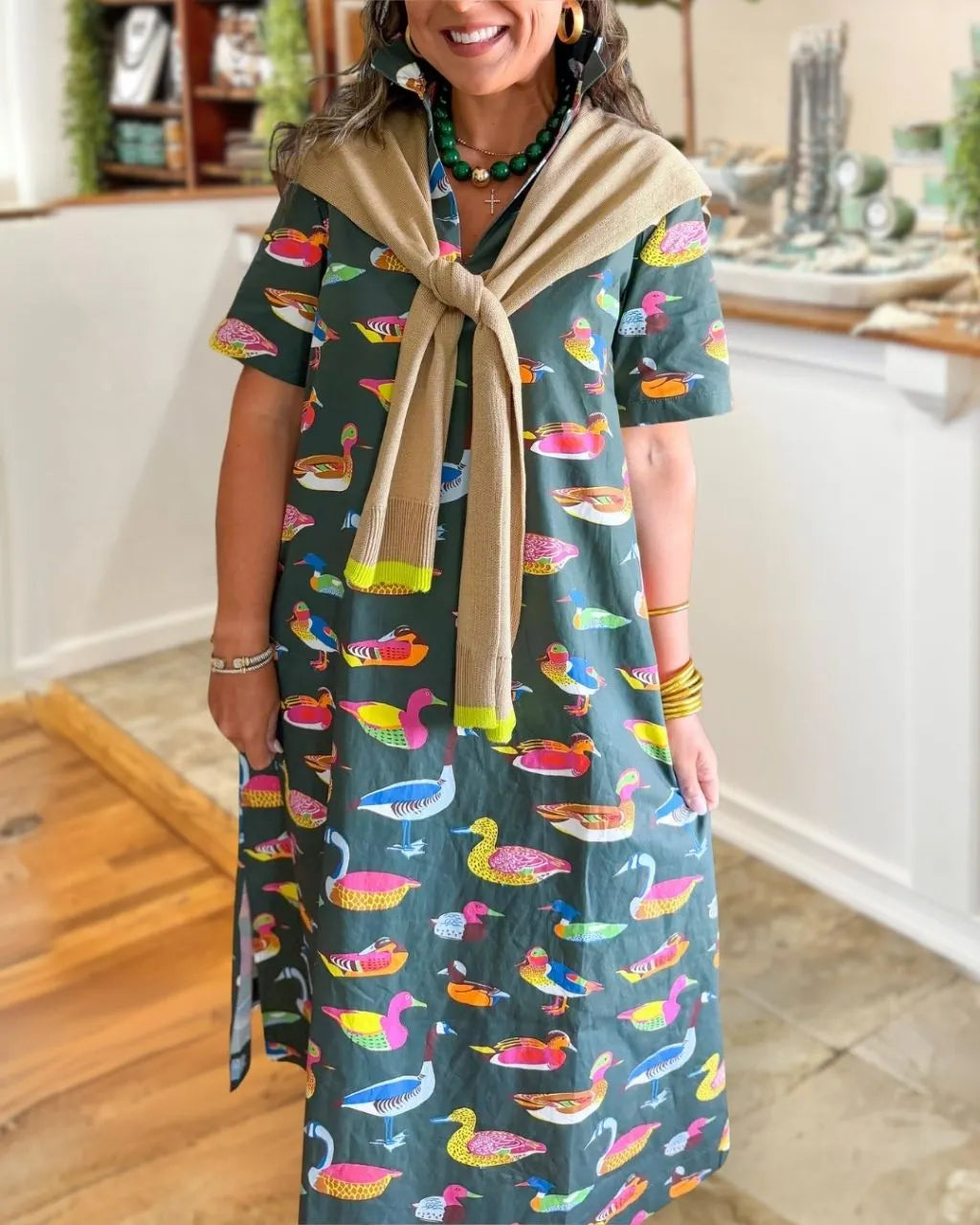 Mixed Duck Pattern Satin Dress