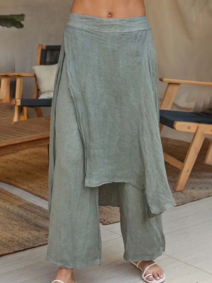 Faux Two-Piece Wrap Wide Leg Skirt Pants