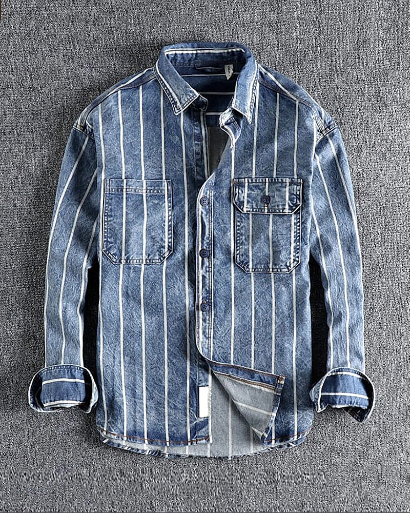 Retro Loose Striped Shirt Jacket