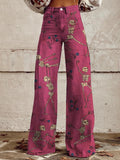 Women's Pink Skull Dance Print Casual Wide Leg Pants