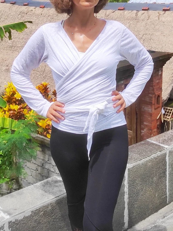 Cotton Slub Wrap Top, Ballet Inspired Tie around Top