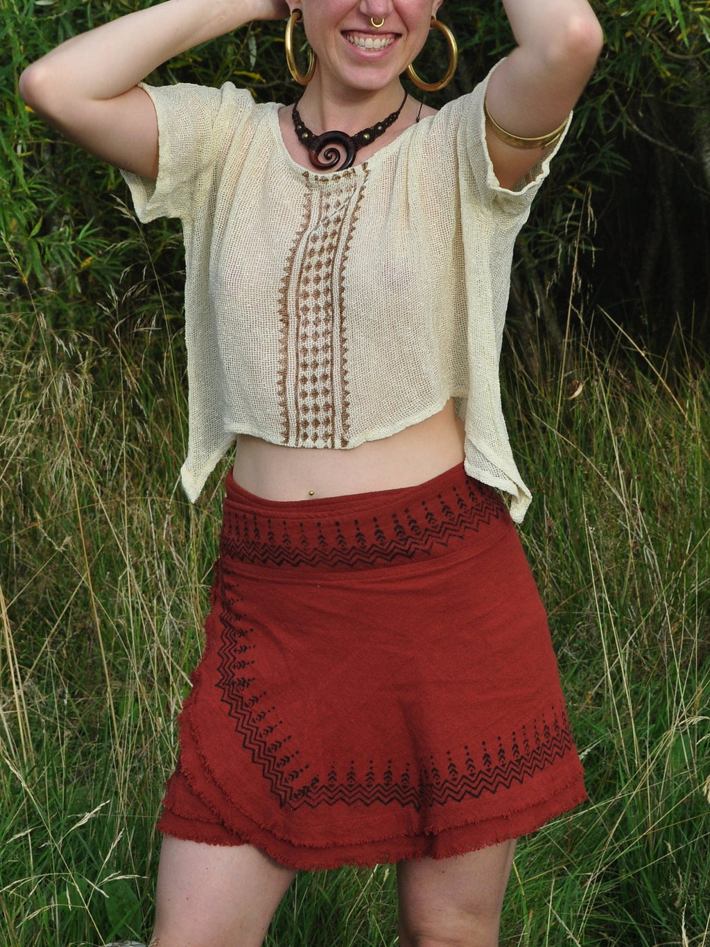 Loose Weave Cotton Top | Block Printed Front