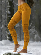 Tribal Print High-Waist Fold-Over Yoga Leggings