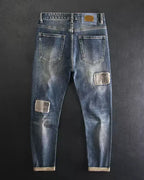 Vintage Frayed Patchwork Distressed Relaxed Tapered Denim Jeans