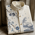 Men's Retro Sakura & Ocean Wave Oriental Style Casual Shirt