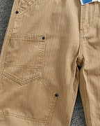 Vintage Herringbone Twill Riveted Double Knee Straight Cargo Pants
