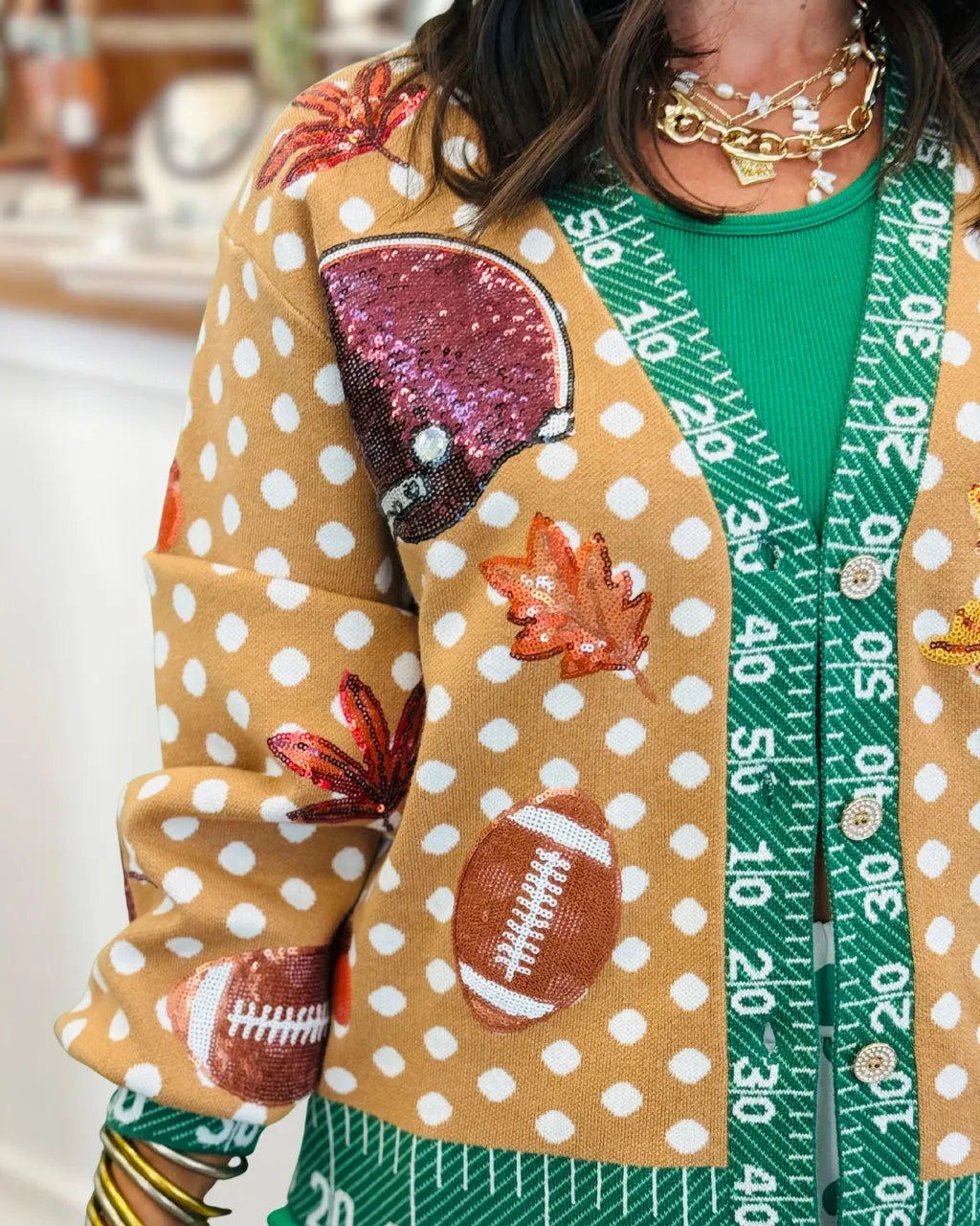 Fall Football Polka Dot Cotton Cardigan