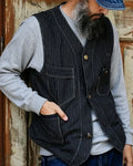 Vintage Black Wabash Stripe Multi©\Pocket Utility Cargo Vest