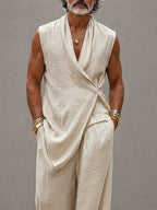 Casual 100% Cotton Back-Belt Vest and Loose Jogger Set