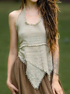Earthy Cotton Pixie Halter Top - Tribal Bohemian Festival Wear