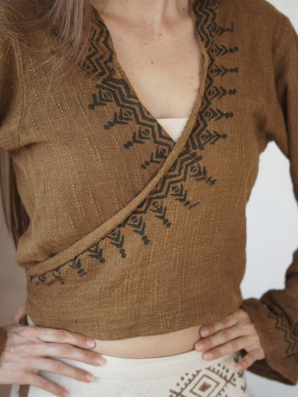 Print Jute Hoodie | Bohemian Wrap Top