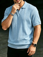 Men's Cable Knit Short Sleeve Polo Shirt