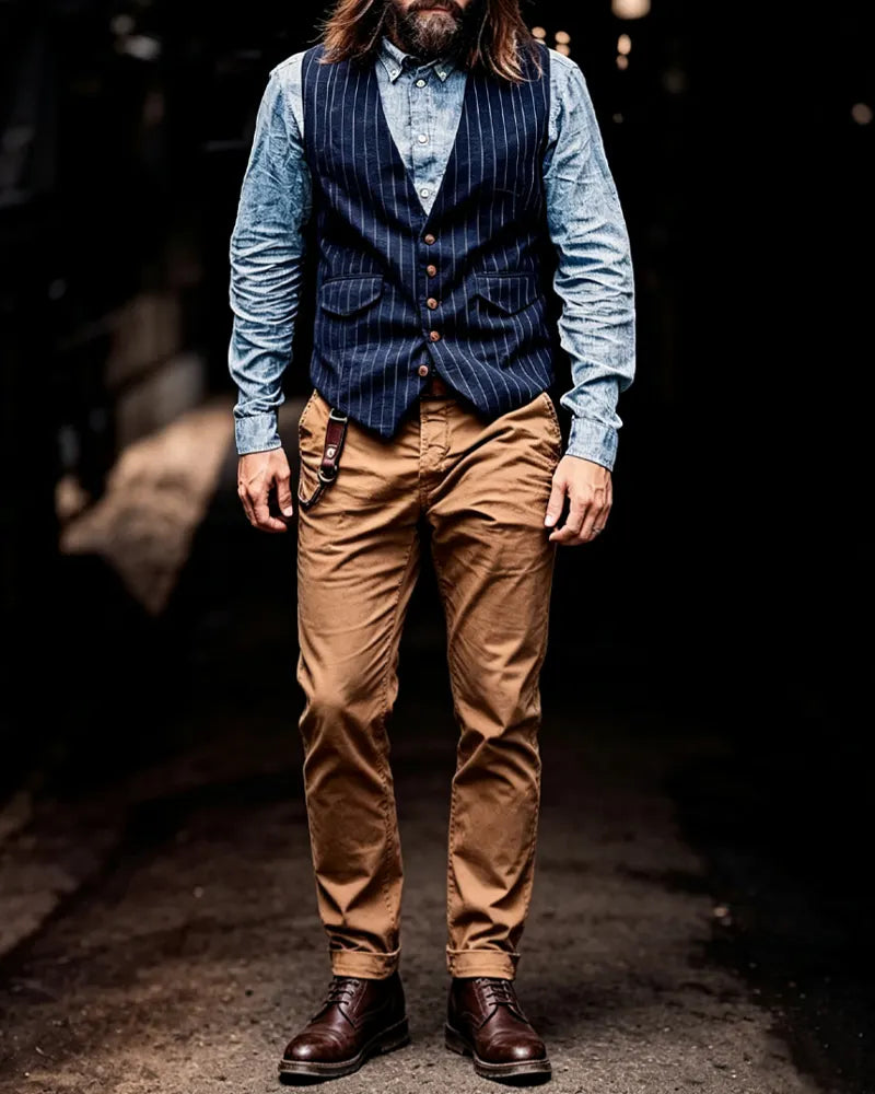 Vintage V-neck Denim Single-breasted Vest