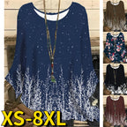 Flower Printing Fashion Casual Elegant Top Round Neck Long Sleeve T-Shirts