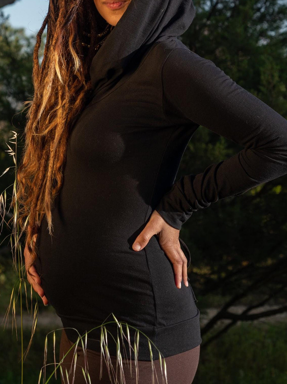Long Sleeve Cowl Neck Hoodie: Bohemian Festival Top