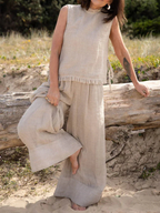 Natural Linen Raw Hem Tie Sleeveless Tank Top