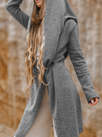 Fashionable Bohemian Hooded Cardigan Light Grey