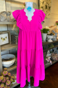 Flutter Sleeve Tiered Midi Dress