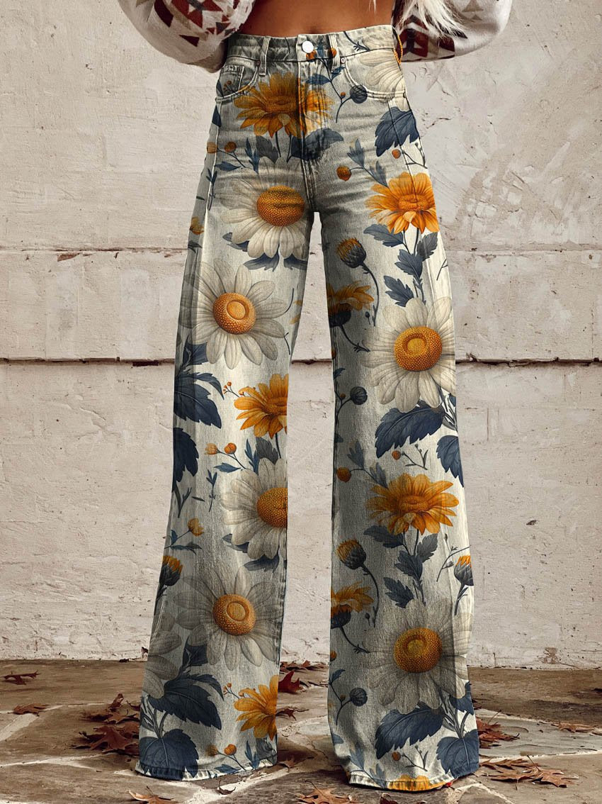Women's Flowers and Plants Print Casual Wide Leg Pants