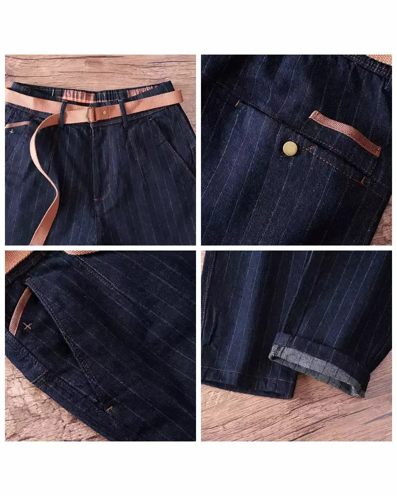 Vintage Deep©\Indigo Denim Stripe Tapered Trousers