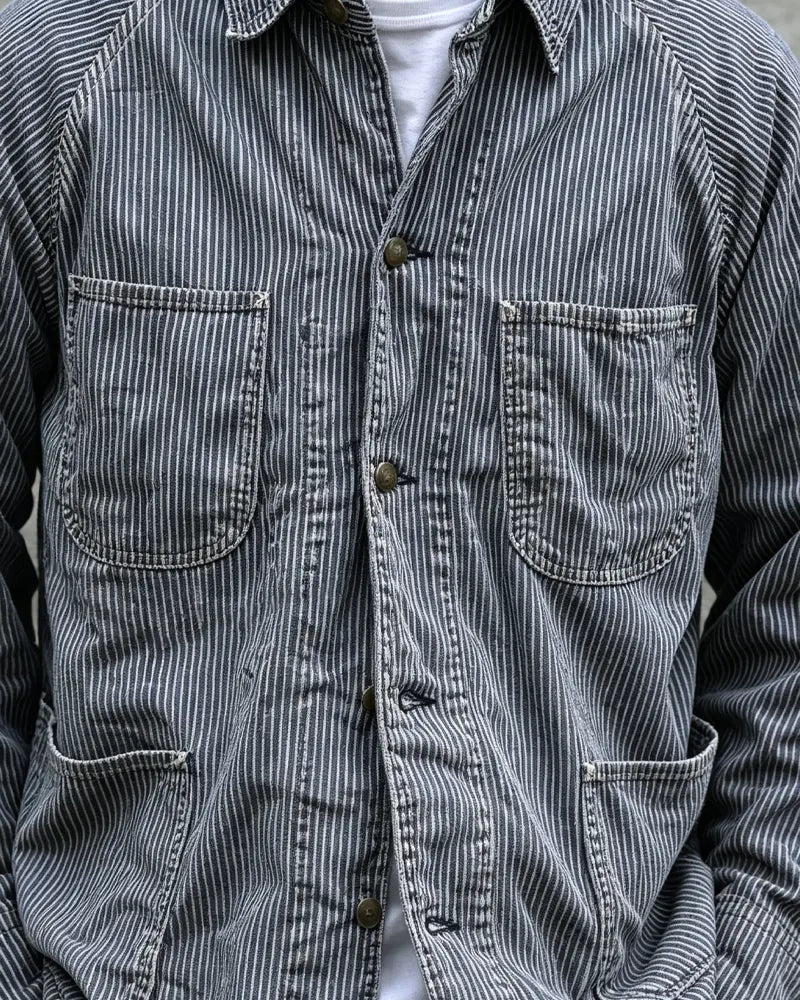 Vintage Navy White Hickory Stripe Cargo Chore Jacket